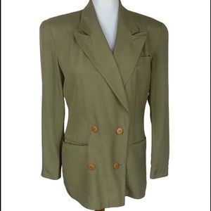 Lillie Rubin Exclusive Olive Dusty Green Silk Double Breasted Blazer